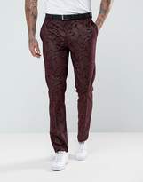 Thumbnail for your product : ASOS Skinny Tuxedo Suit Pants In Burgundy Velvet Paisley
