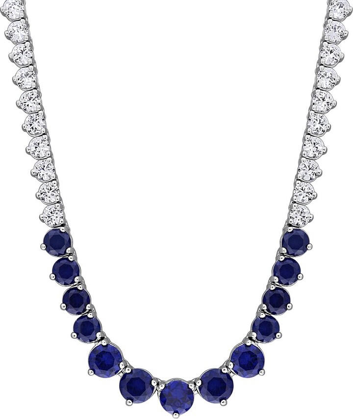 Rina Limor Fine Jewelry Silver 22.25 Ct. Tw. Lab-Grown Blue And White Sapphire Graduated Tennis Necklace