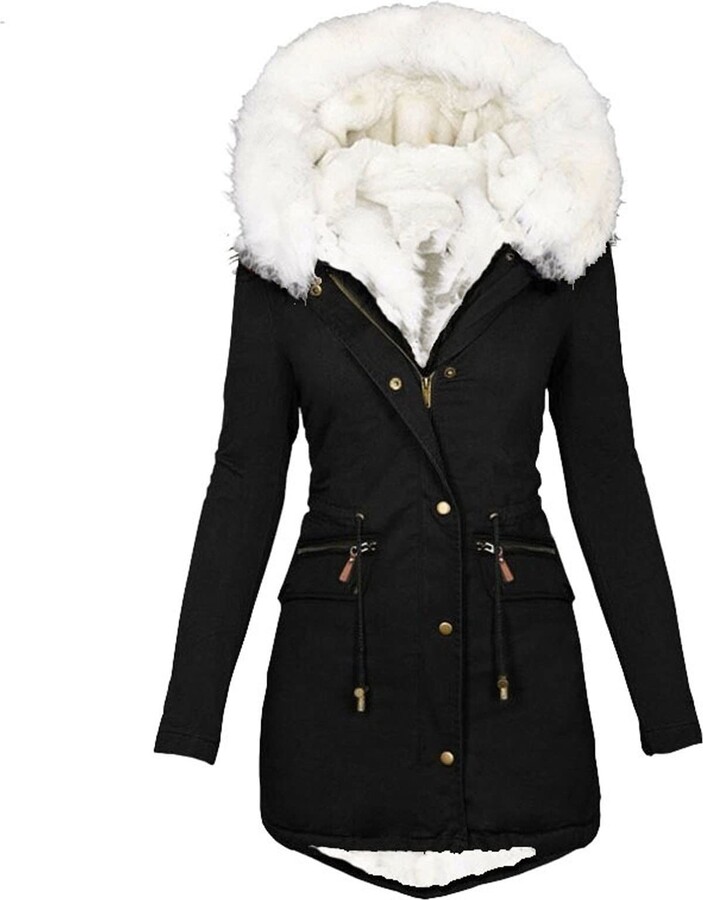 ZM1980s Winter Coats for Women UK Thickened Warm Sherpa Lined Parkas