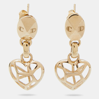 Christian Dior Heart Gold Tone Metal Drop Earrings