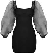 Thumbnail for your product : PrettyLittleThing Black Organza Sleeve Cup Detail Bodycon Dress