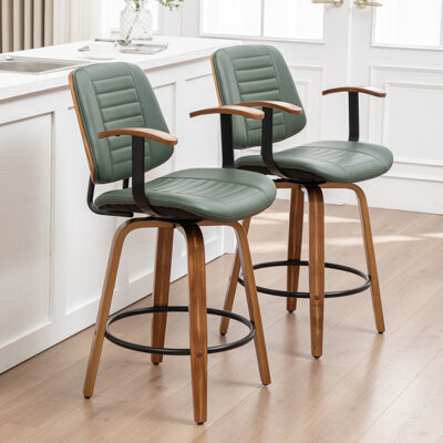 George Oliver Toriano Modern Faux Leather Swivel Counter Stools With Arms