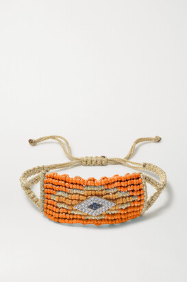 Diane Kordas Evil Eye Woven Cord, Diamond And Sapphire Bracelet - Orange - one size