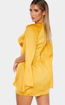 Thumbnail for your product : PrettyLittleThing Mustard Hammered Satin Kimono Split Sleeve Shift Dress