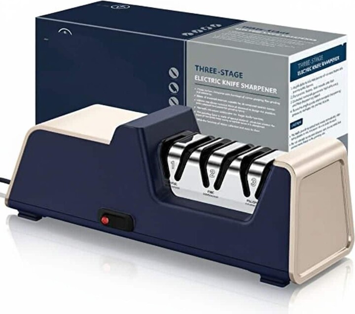 Anqtovp 11.2 in. 1000-Grit Diamond Abrasive Whetstone with Precision Angle Guides 3-Stage Electric Knife Sharpener Gold