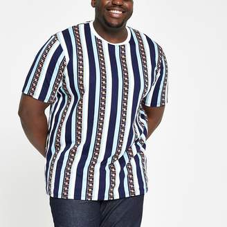 River Island Big and Tall blue stripe slim fit T-shirt