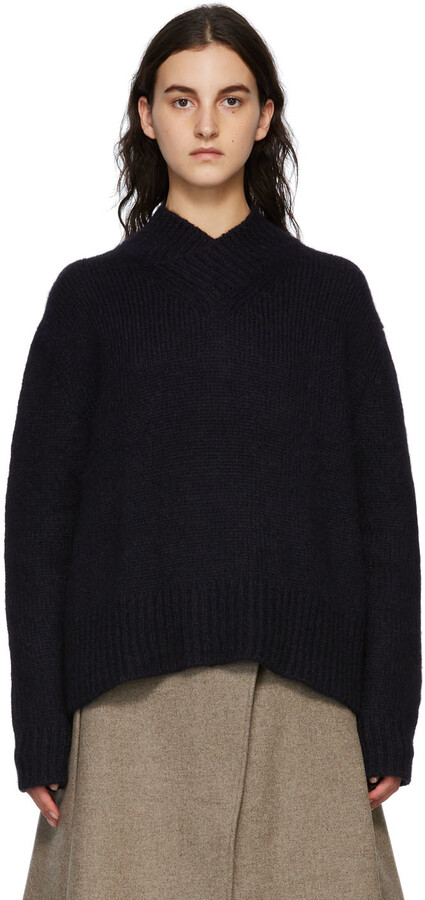 トップス STUDIO NICHOLSON KELVIN V-NECK KNIT Studio Nicholson Navy Kelvin V-Neck Sweater Studio Nicholson