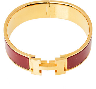Hermes Clic Clac H Red Enamel Gold Plated Wide Bracelet PM