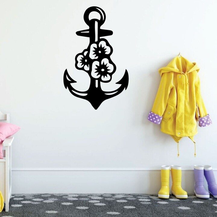 Etsy Anchor Wall Decal - Hawaiian Flower Design Vinyl Home Decoration For Boys Room Or Kids Playroom Decor