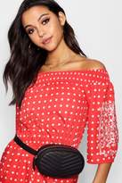 Thumbnail for your product : boohoo Polka Dot Embroidered Off Shoulder Playsuit