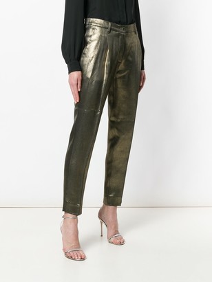Moschino Pre Owned Tapered Cropped Metallic Trousers