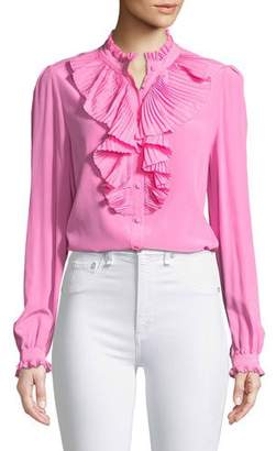 Zadig & Voltaire Tacco Button-Front Long-Sleeve Silk Blouse with Pleated Ruffles