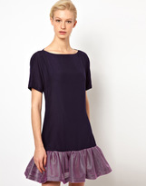 Thumbnail for your product : Louise Amstrup Navy Strut Dress with Pink Net Frilled Hem