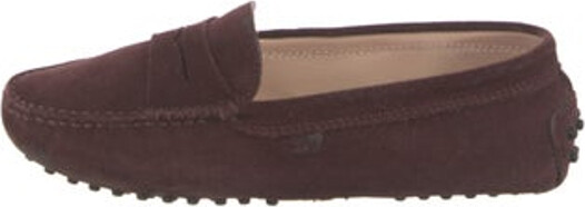 Tod's Suede Loafers Burgundy Round-Toes