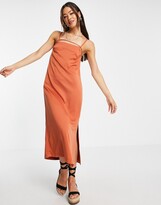 Thumbnail for your product : Topshop strappy front midi satin slip dress in rust