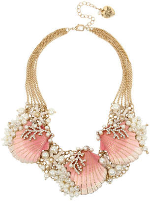 Betsey Johnson Mermaid Ombre Sea Shell & Pearl Statement Frontal Necklace
