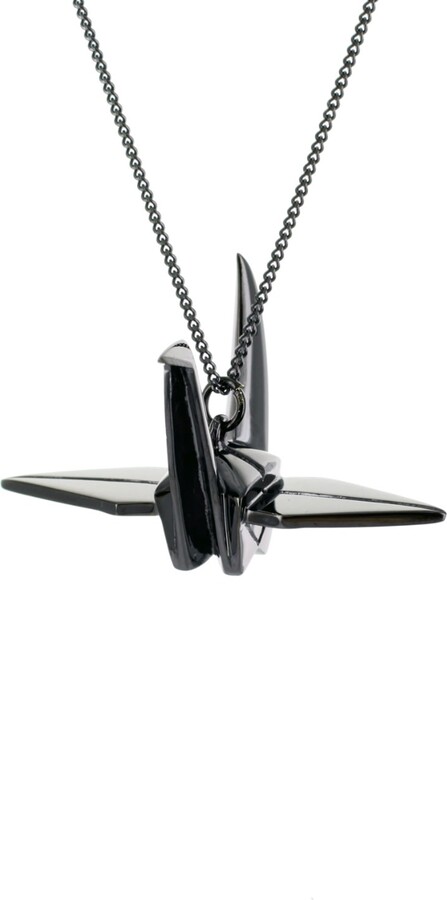 Origami Jewellery Black Crane Necklace Gun Metal