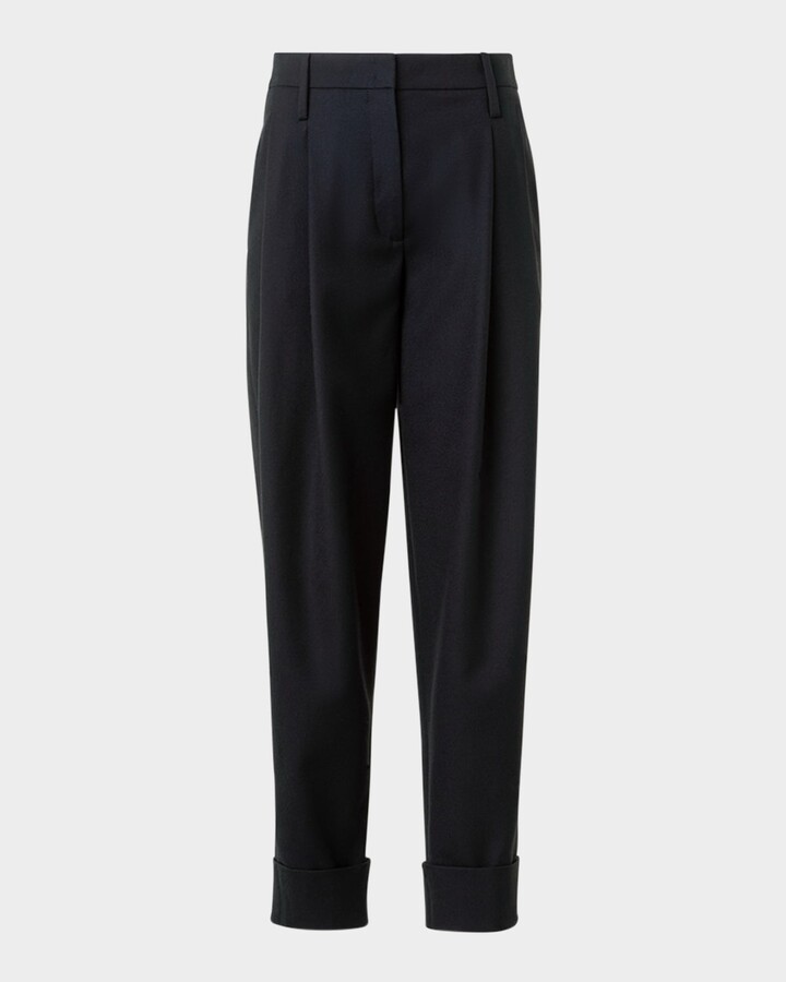 Akris Punto Franklyn Pleated Wool Tricotine Tapered-Leg Pants