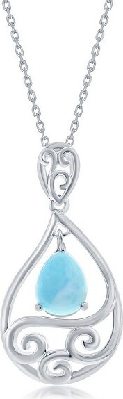 Caribbean Treasures CaribbeanTreasuresSterlingSilverDanglingPearshapedLarimarandWaves18\