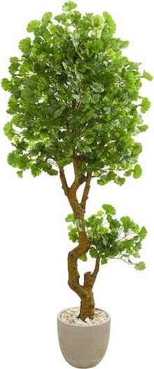 Nearly Natural 6.5Ft Jingo Artificial Tree in Sand Colored Planter By in Green
