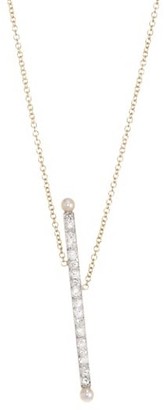 Renee Lewis 18K Yellow Gold, Antique Diamond & 2.5mm White Pearl Asymmetric Bar Necklace