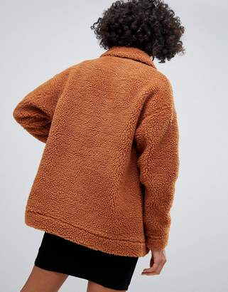 Missguided oversized pocket detail borg jacket in rust