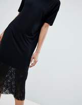 Thumbnail for your product : ASOS DESIGN Midi T-Shirt Dress with Pleated Lace Hem