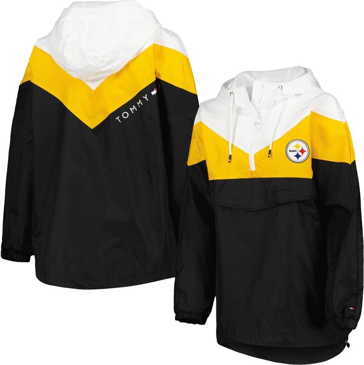 Tommy Hilfiger Women's White, Gold Pittsburgh Steelers Staci Half-Zip Hoodie Windbreaker Jacket - White, Gold