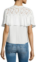 Thumbnail for your product : Rebecca Taylor Ruffled Lace-Yoke Georgette Top, Chalk