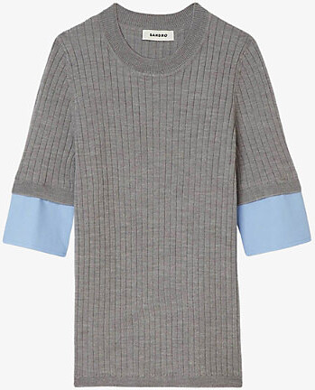 Sandro Womens Grey Cropped Wool and Cashmere-Blend Jumper 12