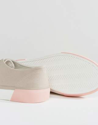 ASOS Lace Up Plimsolls In Stone With Contrast Sole