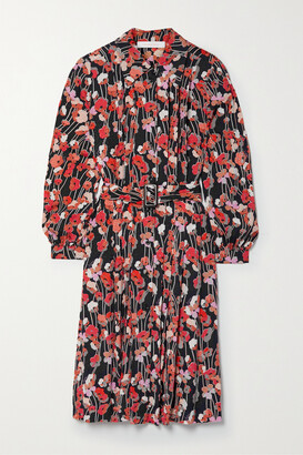 See by Chloe Belted Floral-print Satin-jacquard Midi Shirt Dress