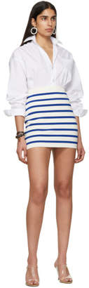 Balmain Blue and White Striped Knit Miniskirt