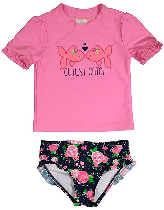 Kiko & Max Girls Suit Set with Short Sleeve Rashguard Swim Shirt
