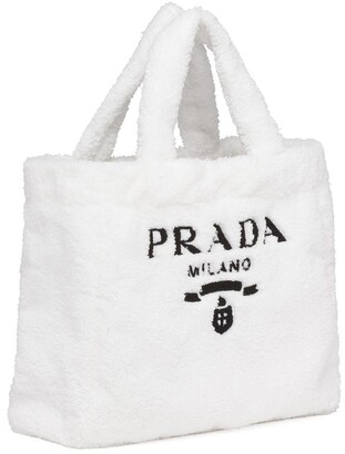 Prada Logo-print Terry-cloth Tote Bag in Black