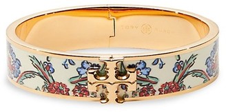 Tory Burch Kira Logo Floral Enamel Hinged Cuff Bracelet