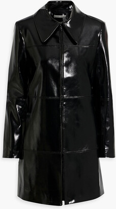 $1,990 AKRIS Punto Collar Crocodile Black Patent Faux Leather Coat Trench 4  (38)