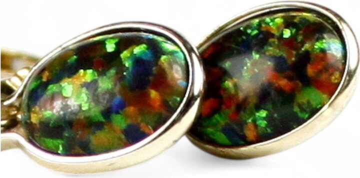 Etsy Created Black Opal 14K Gold Leverback Earrings E001