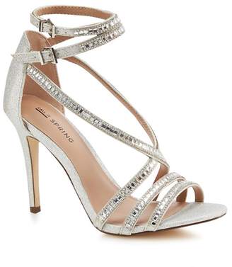 Call It Spring - Silver Glitter 'Gaffigan' High Stiletto Heel Ankle Strap Sandals
