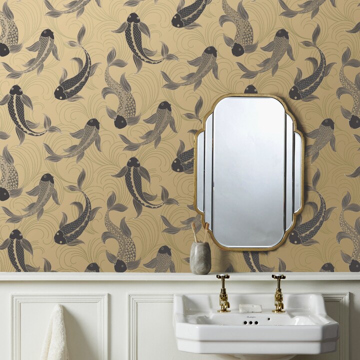 Dunelm Decorative Fish Gold Wallpaper Gold/Grey ShopStyle