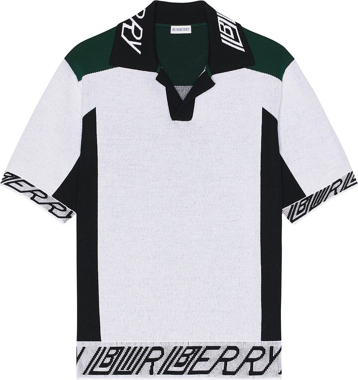 Burberry Football Script Polo in White,Black