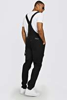 Thumbnail for your product : boohoo Slim Fit Denim Dungarees With Distressing