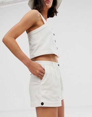 Weekday button detail co ord shorts in white