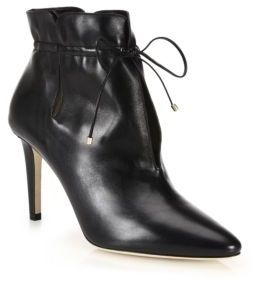 Jimmy Choo Murphy 85 Cinched Leather Point-Toe Booties