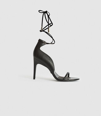 Reiss Coco - Leather Strappy Wrap Sandals in Black