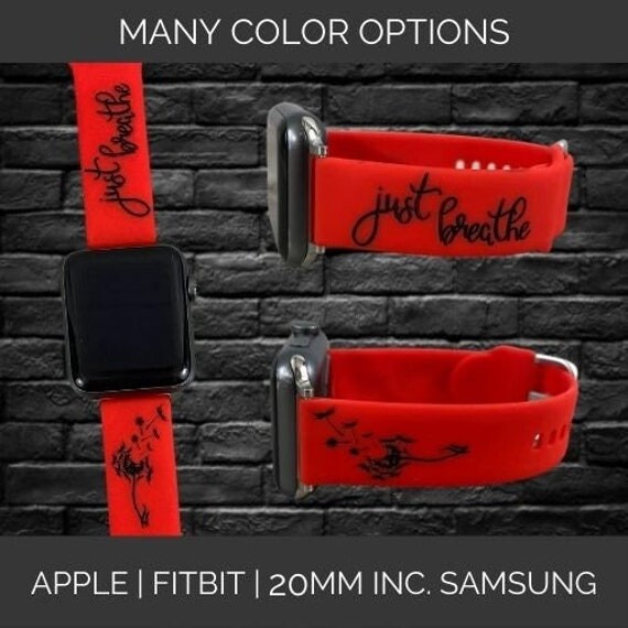 Just Breathe Positive Floral Decor Watchband | Custom Silicone Watch Band For Apple® Samsung 20mm Watchbands Fitbit Versa 1 & 2