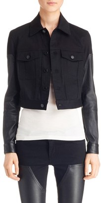 Givenchy Women's Leather Sleeve Crop Denim Jacket