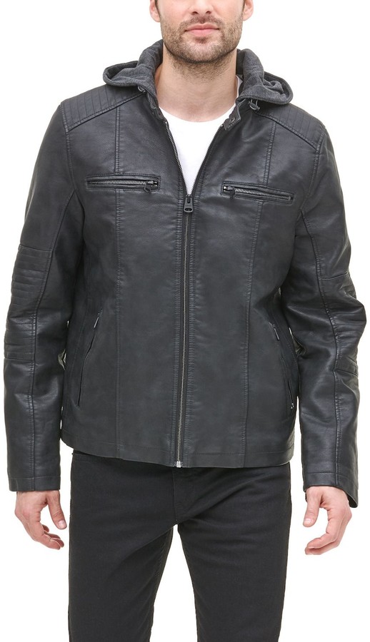 Levi's Men's Faux-Leather Quilted Hooded Racer Jacket - ShopStyle