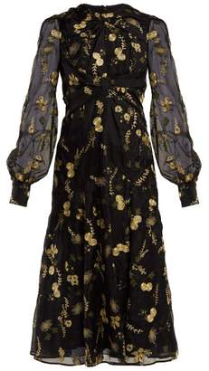 Erdem Carwen Lismore Embroidery Organza Dress - Womens - Black Print