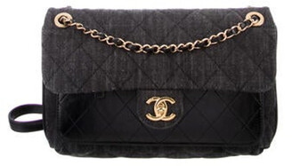 Chanel 2016 Denim and Calfskin Flap Bag Black